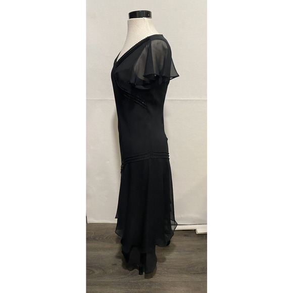 Women's Asymmetric Beaded Black Flutter Sleeve Handkerchief Maxi Dress‎ Sz 6 - Picture 3 of 12